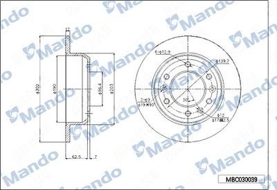 Диск тормозной KIA Opirus (03-) задний (1шт.) MANDO MBC030041 MANDO