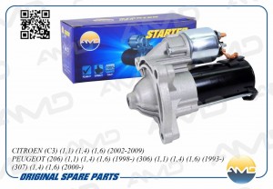 Стартер (1,1KW 9T) CITROEN C3, 1,1, 1,4, 1,6, 2002-2009, PEUGEOT 206, 1,1, 1,4,  AMD.EL621 AMD