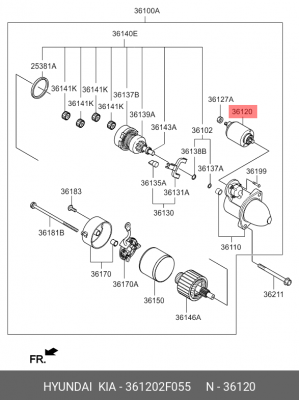 ВТЯГИВАЮЩЕ-ПУСКОВОЕ УСТРОЙСТВО СТАРТЕРА 361202F055 MOBIS