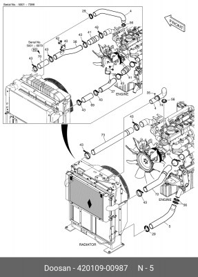 420109-00987 Патрубок радиатора нижний DX300LCA K1025493 420109-00987 DOOSAN