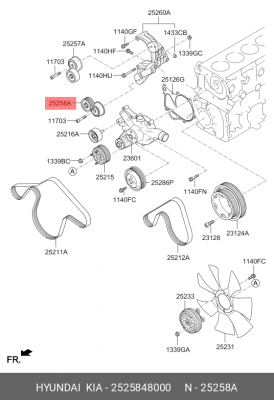 ролик натяжителя ремня!\ Hyundai HD-65/78/BOGDAN D4GA 2525848000 HYUNDAI