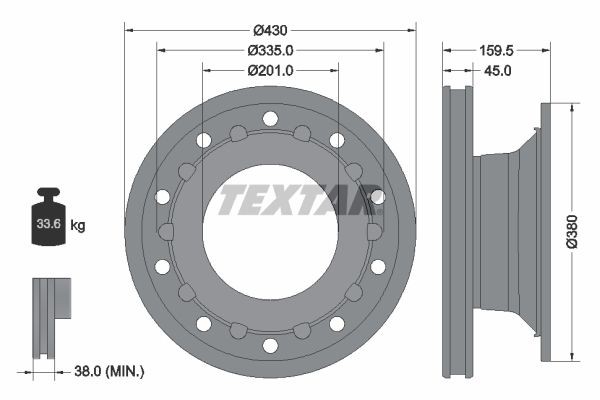 Диск тормозной BPW (430х45х160) (1шт.) TEXTAR 93127100 TEXTAR