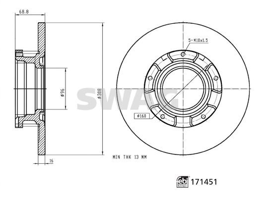 FORD TRANSIT (2014>) НАРУЖНЫЙ ДИАМЕТР 308 33100909 SWAG