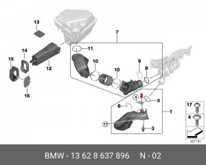 датчик давления воздуха!\ BMW E87/E90/F10/E70/E71 1.6-3.0D 03> 13 62 8 637 896 BMW