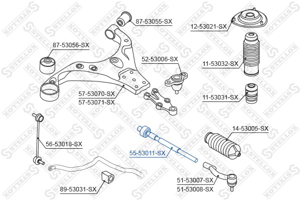 тяга рулевая! с г/у\ KIA Sportage aII 04> 55-53011-SX STELLOX