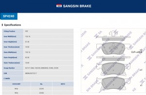 Колодки передние CHEVROLET CRUZE 2015- SP4240 SP4240 SANGSIN