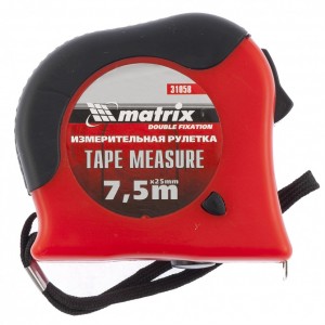 Рулетка 7.5м 25мм обрезиненный корпус с двумя фиксаторами MATRIX 31058 MATRIX