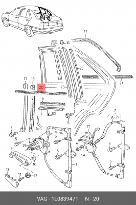Уплотнитель стекла SEAT Toledo (92-) двери задней левой OE 1L0 839 471 VAG