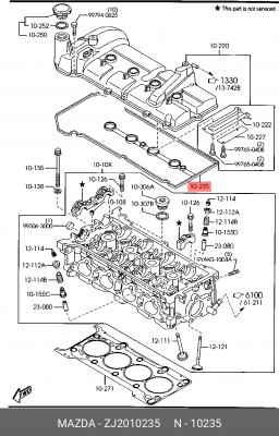 Прокладка крышки клапанной MAZDA 3 (03-08) (1.3/1.6) OE ZJ2010235 MAZDA