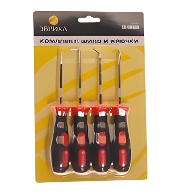 Набор инструментов 4 предмета шило, крючки (изогнутые 45°, 90°) ЭВРИКА ER-58009 EVRIKA
