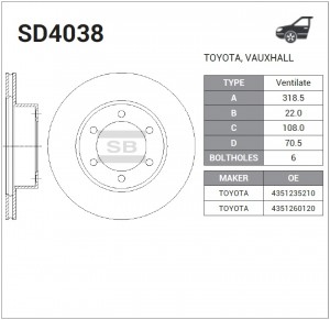 Диск тормозной TOYOTA Land Cruiser Prado (95-08) передний вентилируемый (1шт.) S SD4038 SANGSIN