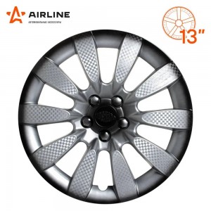Колпаки колесные декоративные R13 серебро/черный/карбон "AIRLINE" Торнадо + (2 ш AWCC-13-07 AIRLINE