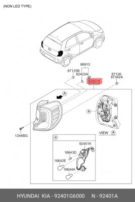 Фонарь задний KIA Picanto (17-) левый OE 92401G6000 HYUNDAI KIA