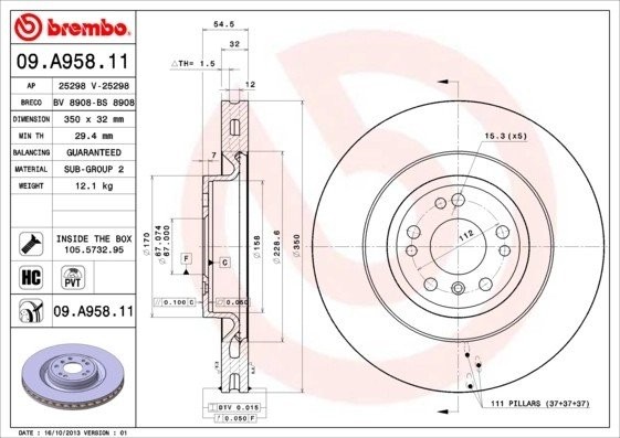 Диск тормозной 09.A958.11 09.A958.11 BREMBO