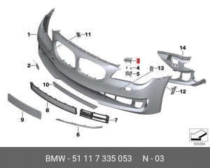 Крышка форсунки BMW 7 (F01,F02) омывателя фары левой ОЕ 51 11 7 335 053 BMW