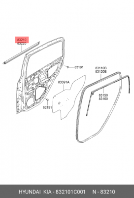 Молдинг HYUNDAI Getz (02-06) стекла двери задней левой OE 832101C001 HYUNDAI KIA