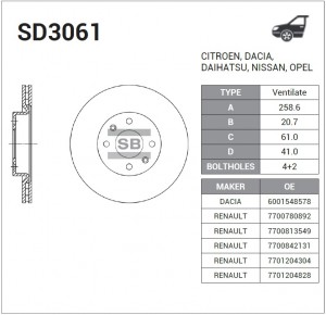 Диск тормозной передний RENAULT LOGAN SD3061 SD3061 SANGSIN