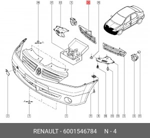 Решетка бампера RENAULT Logan (05-09) переднего правая OE 6001546784 RENAULT