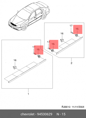 Пистон CHEVROLET Lacetti (03-) крепления молдинга двери передней OE 94530629 GENERAL MOTORS