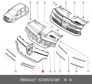 молдинг решётки радиатора! нижн.\ Renault 623857618R RENAULT