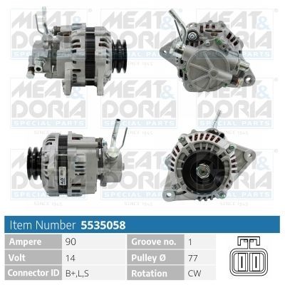 Генератор MITSUBISHI L200,Pajero 14В 90А MEAT&DORIA 5535058 MEAT DORIA
