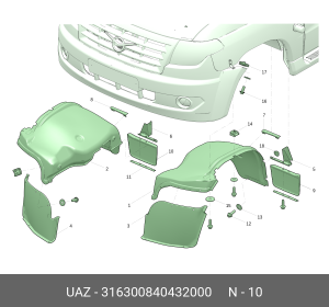 Брызговик УАЗ-3163 (14-) передний/задний правый (ОАО УАЗ) 316300840432000 UAZ UAZ