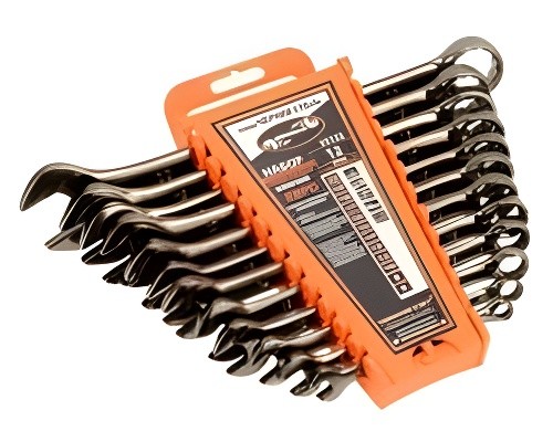 Набор рожково-накидных ключей (12 предметов) "АвтоDело" (холдер, "Черная сталь", 35122 AVTO DELO