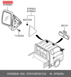 Зеркало боковое HYUNDAI Porter 2 левое OE 876104F201CA HYUNDAI KIA