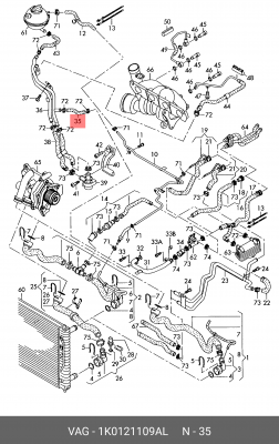 Патрубок VW Golf (09-13),Jetta (11-18) системы охлаждения OE 1K0 121 109 AL VAG