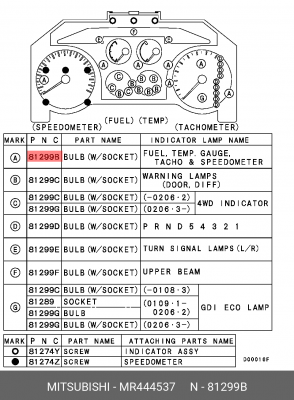 лампочка! приборной панели 14V 3W\ Mitsubishi Lancer 00> MR444537 MITSUBISHI