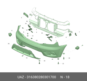 Бампер УАЗ-3163 (14-) передний нижняя часть Н/О (ОАО УАЗ) 316380280301700 UAZ UAZ