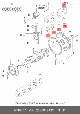 Вкладыши HYUNDAI Porter дв.D4BF шатунные d+0.50 комплект (8шт.) OE 2306042923 HYUNDAI KIA