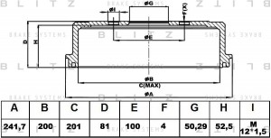 Барабан тормозной CHEVROLET Lanos 05-DAEWOO Espero/Lanos 95- BT0127 BT0127 BLITZ