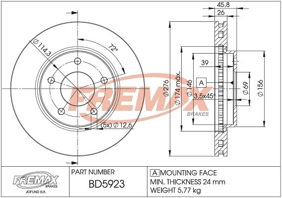 диск тормозной передний!\ Mitsubishi Lancer 1.5/1.8/2.0 Di-D 08> BD5923 FREMAX