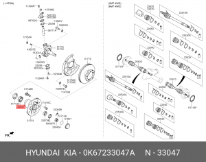 Подшипник ступицы KIA Bongo 3 (06-),Sportage (4WD) передней внутренний OE 0K67233047A HYUNDAI KIA