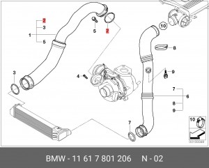 кольцо уплотнительное патрубка наддува!\ BMW E87/E90/E91/E60/E61/E83 11 61 7 801 206 BMW