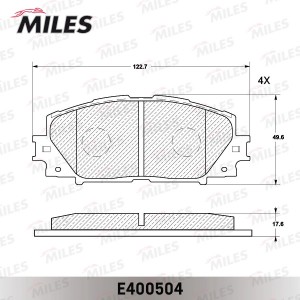 Колодки тормозные передние (без датчика) без ABS (Смесь Low-Metallic) TOYOTA YAR E400504 MILES