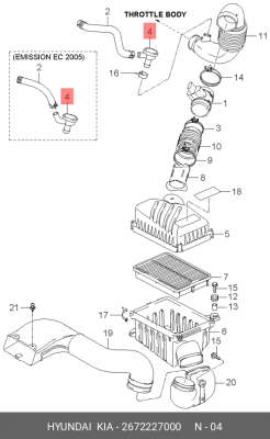Клапан системы вентиляции картера двигателя 26722-27000 2672227000 HYUNDAI KIA