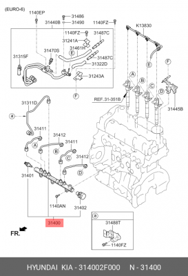 Рампа KIA Sportage (10-) (2.0 TCI) топливная в сборе OE 314002F000 HYUNDAI KIA