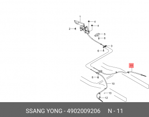 Трос стояночного тормоза SSANGYONG Actyon (06-),Kyron (05-) правый (дисковые тор 4902009206 SSANG YONG