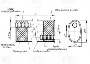 Глушитель универс. (овальный) 131х221, L=485, d=50, смещ. 62 мм (алюм. сталь) (E EMM 3612 TRIALLI
