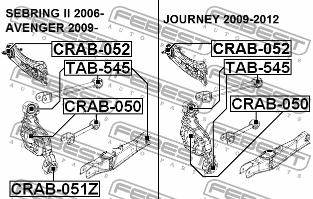 Сайлентблок задн поперечн рычага CHRYSLER SEBRING II 2006-2010 CRAB-050 CRAB-050 FEBEST
