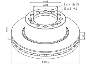 диск тормозной! 374.5x45 12отв d19+ 3отв M12x1.5\ SAF SKRB 9019K/I 06625300A PETERS ENNEPETAL