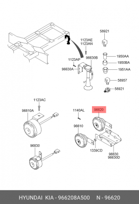 Сигнал звуковой HYUNDAI HD65,72,78,AeroQueen OE 966208A500 HYUNDAI KIA