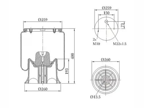 Пневморессора Premium со стаканом (пластик) 2 отв M10 под шп. + 1 отвер.M22 под  090030008 SONDER