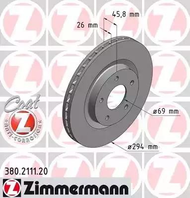 диск тормозной !перед. 294x26/46-5x114 \ Chrysler Sebring/Caliber, Jeep Compass/ 380.2111.20 ZIMMERMANN