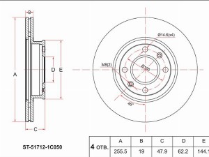 Диск тормозной перед HYUNDAI GETZ 02-11 ST-51712-1C050 ST517121C050 SAT