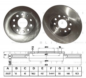 Диск тормозной задний AUDI A3 03-SKODA Octavia/Superb 03-VW Golf/Touran/Jetta/Ca BS0198 BLITZ