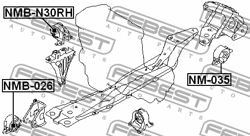 Сайлентблок прав опоры двигателя (гидравл) NISSAN R-NESSA N30 1997-2001 NMB-N30R NMB-N30RH FEBEST
