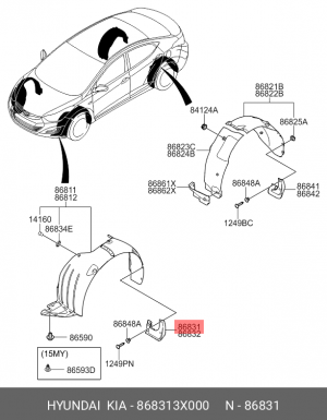 Брызговик HYUNDAI Elantra (13-) передний левый OE 868313X000 HYUNDAI KIA